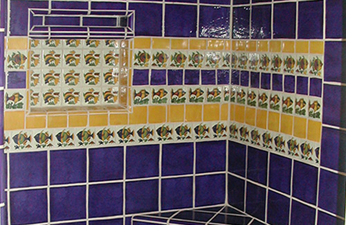 Artistic blue tile shower